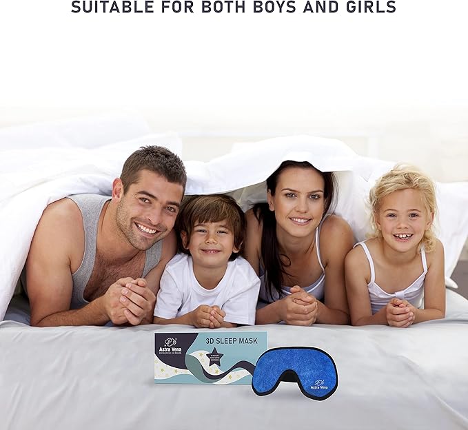 3D Sleep Mask for Kids, Light Block Sleeping Blindfold Memory Foam Contoured Eye Mask for Sleep, Adjustable Strap Eye Cover and Travel Sleep Mask for Boys Girls, Dark Blue