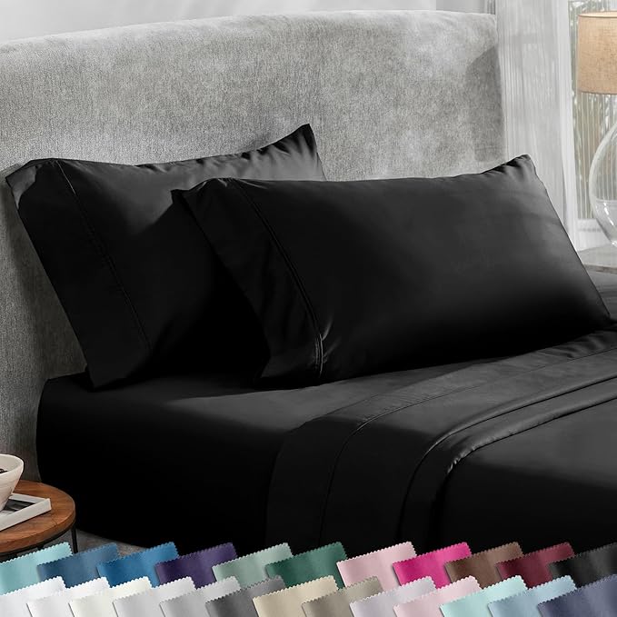 California Design Den King Size Pillowcase Set - 400 Thread Count, 100% Cotton Sateen, Set of 2 Pillow Covers, Soft and Breathable - Black