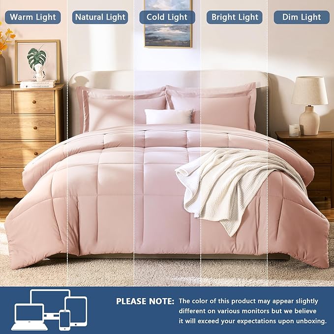CozyLux Queen Comforter Set Blush Pink - 7 Pieces Bed in a Bag Queen, All Season Breathable Bedding Sets, Oeko-Tex Certified Bed Set with Down Alternative Comforter, Sheets, Pillowcases & Pillow shams