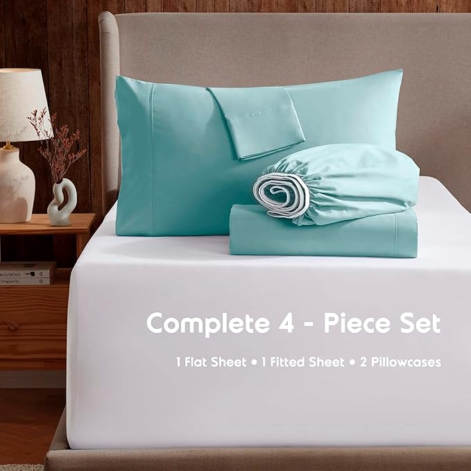 Nestl Extra Deep Twin XL Sheet Set - 4 Piece Breathable & Cooling Sheets - Hotel Luxury Bedding Set w/18-24 Inch Deep Pockets - Easy & Secure Fit - Super Soft, Wrinkle Free & Comfy - Light Blue