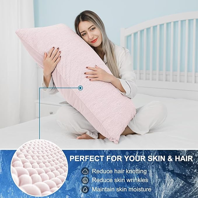 HOMFINE Cooling Pillowcase Body Size - Double Side Q-Max 0.439 Cooling Fiber for Pillow Protector, Breathable Long Cold Pillow Cover for Hot Sleeper Night Sweat, Hidden Zipper, 1 Pack (20"x54", Pink)
