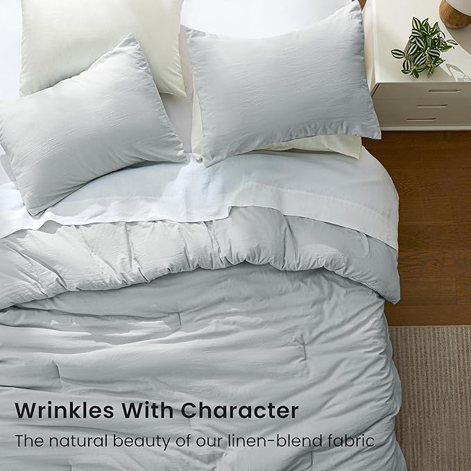 Love's cabin Twin/Twin XL Comforter Set Light Grey, 2-Piece 90% Polyester 10% Linen Blend Bedding Set, Linen-Look Textured Stripe, Down Alternative All-Season Comforter with Pillow Sham | Soft, Breathable, Lightweight