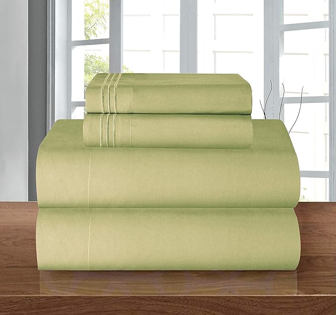 Elegant Comfort Luxurious Soft 1500 Premier Hotel Quality 4-Piece Bed Sheet Set Wrinkle and Fade Resistant Bedding Set, Deep Pocket up to 16inch, Full, Sage/Green