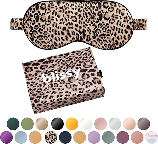 Blissy Silk Sleep Mask - Eye Sleeping Mask for Women & Men for Total Blackout - 100% Pure Mulberry Silk, 22 Momme 6a Fibers - Blindfold Sleep Mask Side Sleeper Eye Cover (Leopard)
