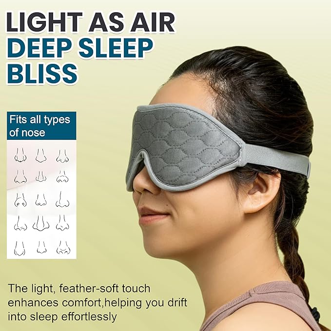 HILU Sleep Mask - 100% Light Blocking Eye Mask for Sleeping - Mothers Day Gifts for Mom, Zero Eye Pressure, Comfortable & Adjustable Design, Night Blindfold Eye Mask for Women & Men (Gray, 1 Count)