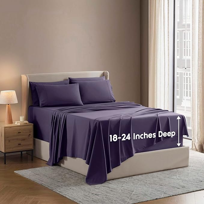 Nestl Extra Deep Twin Sheet Set - 4 Piece Breathable & Cooling Sheets - Hotel Luxury Bedding Set w/18-24 Inch Deep Pockets - Easy & Secure Fit - Super Soft, Wrinkle Free & Comfy - Purple