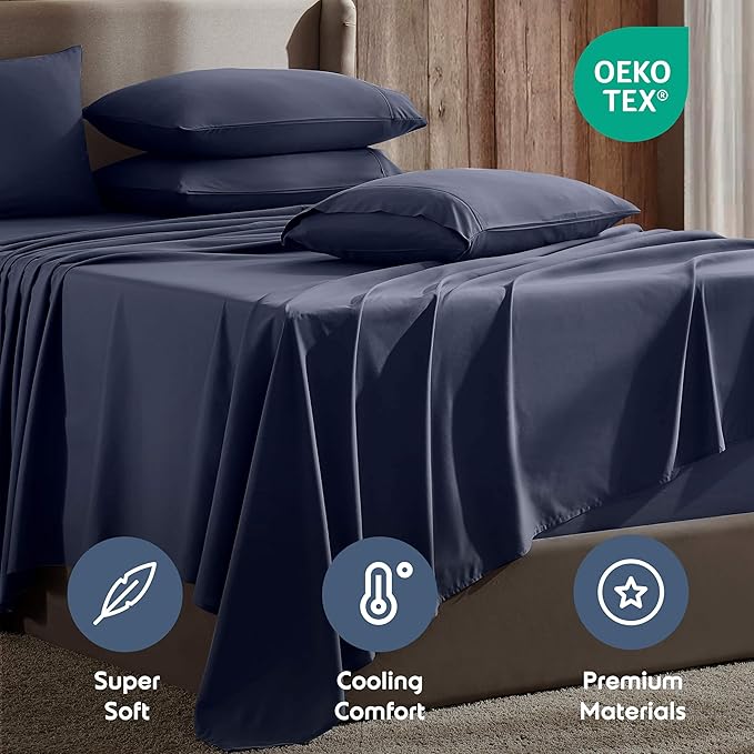 Nestl Extra Deep Twin Sheet Set - 4 Piece Breathable & Cooling Sheets - Hotel Luxury Bedding Set w/18-24 Inch Deep Pockets - Easy & Secure Fit - Super Soft, Wrinkle Free & Comfy - Navy Blue