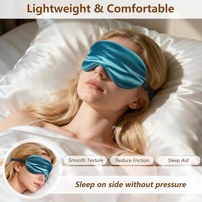 Sleep Mask Silk Eye Mask for Men Sleeping Mask, Adjustable Elastic Strap for Night Shading Sleep Mask, Soft and Comfortable for Both Men and Women (Peacock Blue, 3 Packs)