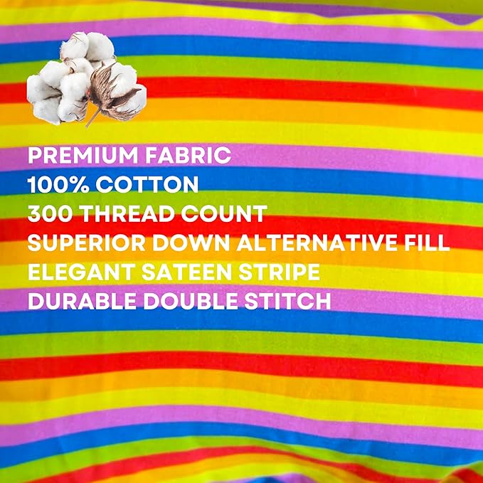 kinder Fluff Children Pillows 2X–Certified Hypoallergenic Award Winning Baby Pillow (no Pillowcase Needed) 300TC Pure Cotton Shell and Down Alternative Fill. Toddler Bedding Kids Pillow 7+ Rainbow