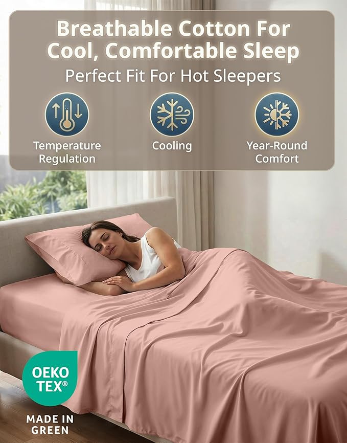 LANE LINEN Twin XL Sheets Set - 600 Thread Count Premium Sateen Weave - 100% Cotton Sheets Set for Guest Rooms - 15'' Deep Pocket for Snug Fit to Your Mattress - Oeko Tex Certified - Sepia Rose