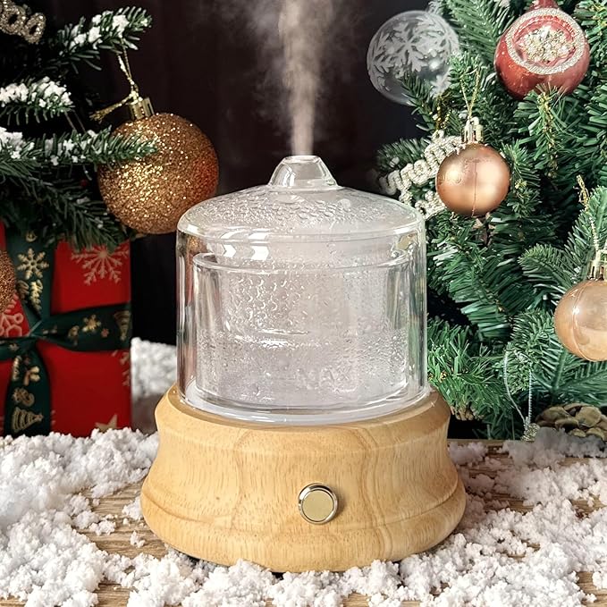 Lecdura 80ML Glass Essential Oil Diffuser with Glass Reservoir & Wood Base, Small Ultrasonic Aroma Diffusers with Auto-Off 7 Color for Home Office Bedroom Yoga