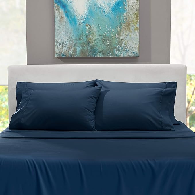 Hearth & Harbor Extra Deep Pocket Sheets - Fits Mattress 18-24 Inches Deep - Extra Deep Pocket Twin XL Sheets Sets - 4 Piece Twin XL Size - Navy Blue