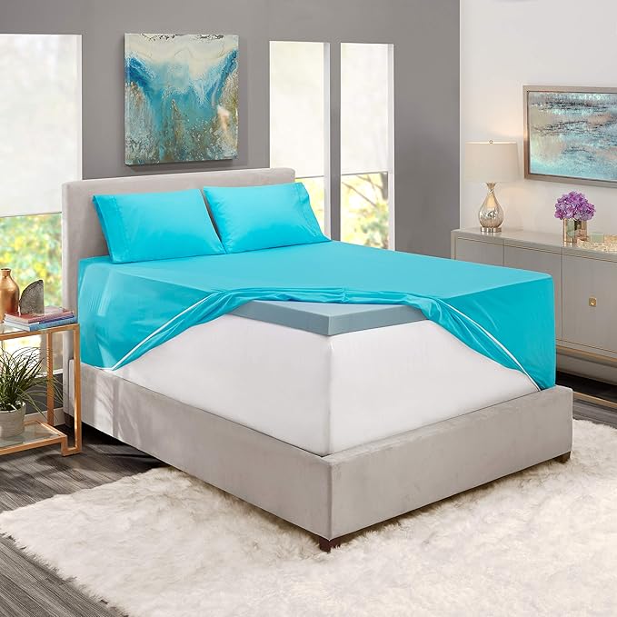 Hearth & Harbor Extra Deep Pocket Sheets - Fits Mattress 18-24 Inches Deep - Extra Deep Pocket Twin XL Sheets Sets - 4 Piece Twin XL Size - Beach Blue