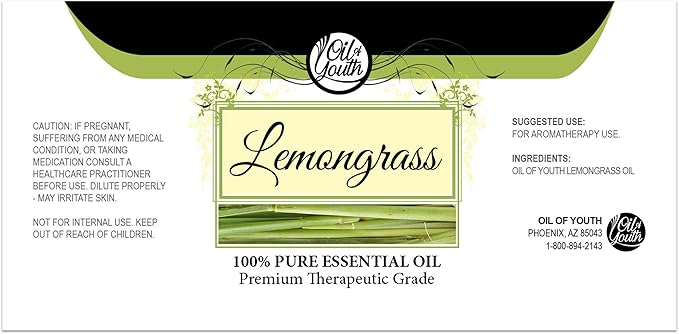 Oil of Youth Lemongrass Essential Oil – Pure Therapeutic Grade Lemongrass Oil for Aromatherapy, Massage, or Diffuser (16oz Bulk)