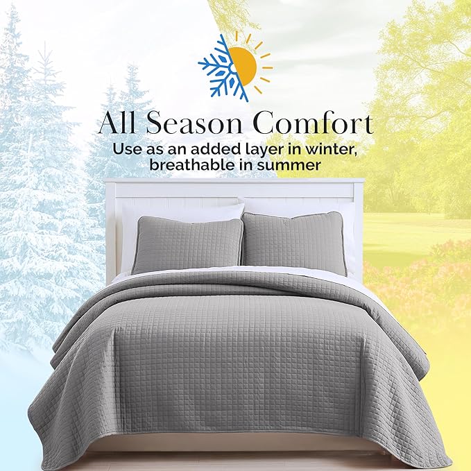Southshore Fine Living, Inc. Twin XL Quilt Set, Dorm Room Bedding Essentials, Hotel Quilt, Soft Bedspread Twin XL Grey Quilt Bed Spread with Pillow Sham, Vacation Rental Quilt, Steel Grey Quilts