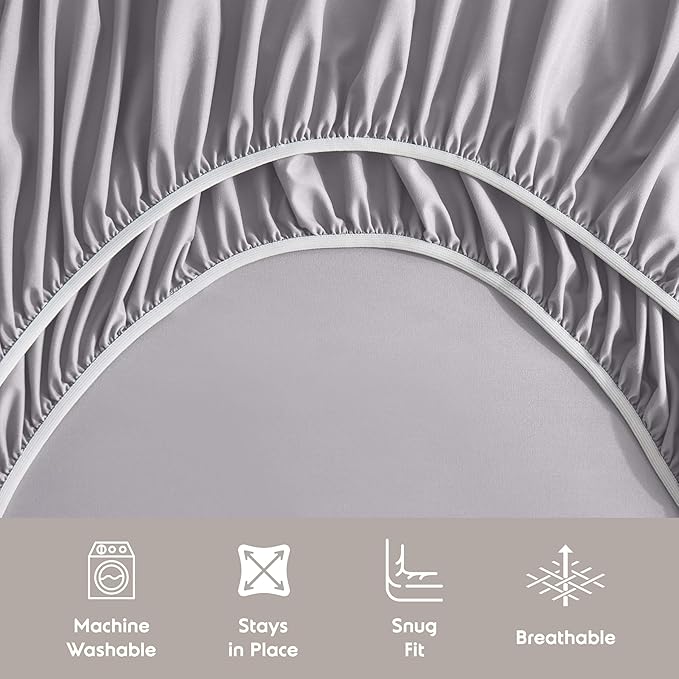 Nestl Extra Deep Twin XL Sheet Set - 4 Piece Breathable & Cooling Sheets - Hotel Luxury Bedding Set w/18-24 Inch Deep Pockets - Easy & Secure Fit - Super Soft, Wrinkle Free & Comfy - Gray Lavender