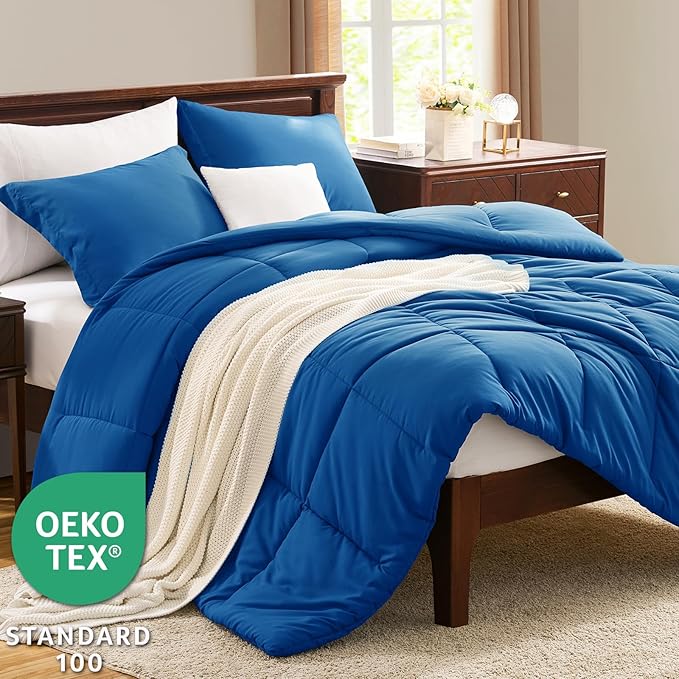 CozyLux Twin/Twin XL Comforter Set Classic Blue - 2 Pieces Box Stitched Twin Bed Set for Teen Boys and Girls with All Season, Soft Bedding Sets with 1 Down Alternative Comforter and 1 Pillow Sham