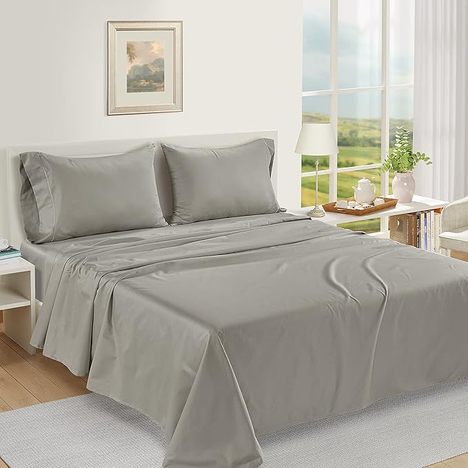 LANE LINEN Pillows Queen Size Set of 2 Soft 100% Egyptian Cotton Cool & Smooth Pillow Cases - Silver
