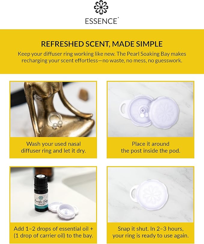 Essence Pearl Travel Case | Lemon Essential Oil | Aromatherapy Nasal Diffuser & Essential Oil Carrying Case | Uplifting Lemon Oil Scent | Travel-Friendly Kit | White Pod