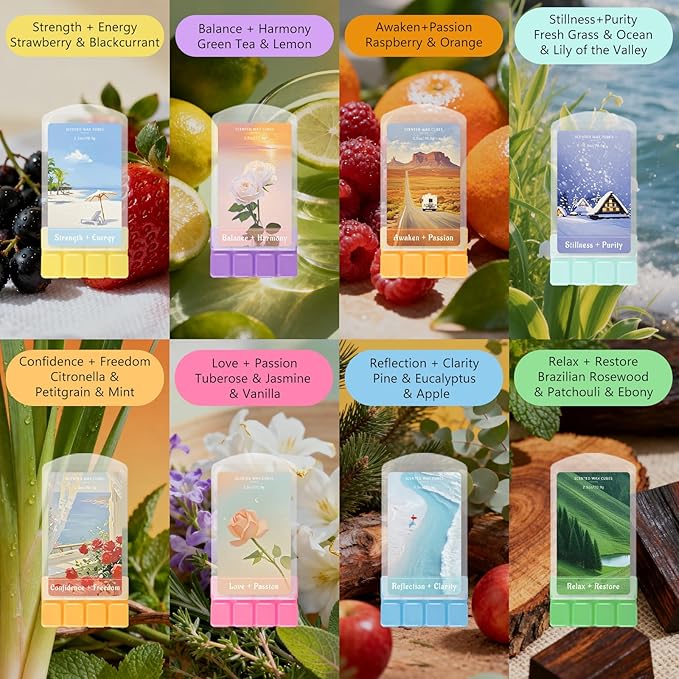 SCENTORINI Wax Melts, 8 Pack Soy Wax Cubes for Relax Healing, Natural Candle Wax for Warmer, Long-Lasting Highly Scented Wax Melts Tarts Gift Set for Home Fragrance