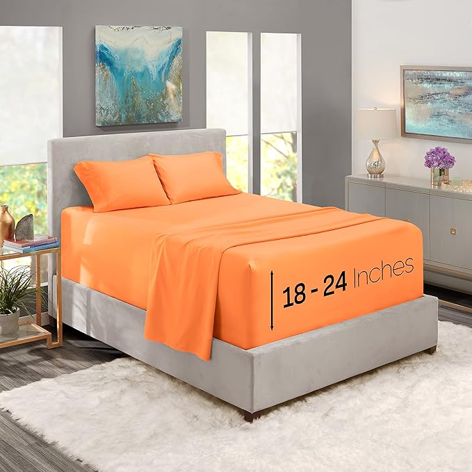 Nestl Twin Size Sheet Set, 4 Piece Extra Deep Pocket (18-24 inches), Microfiber, Hotel Luxury, Soft, Breathable, Wrinkle-Free, Easy to Care, Light Orange