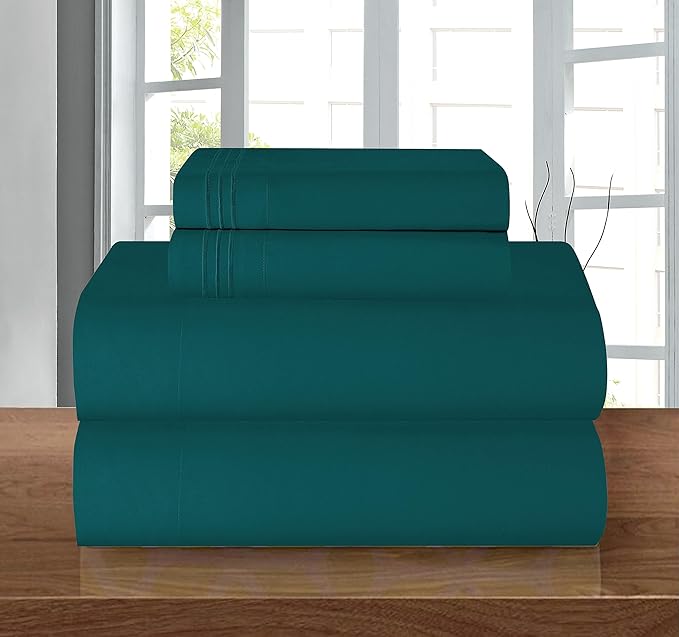 Elegant Comfort Luxury 1500 Premium Hotel Quality Microfiber 4-Piece Sheet Set - Wrinkle Resistant, All Around Elastic Fitted Sheet, Deep Pocket up to 16", Twin/Twin XL, Marine Teal