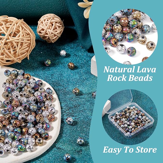 Craftdady 150Pcs 6.5mm Natural Lava Stone Beads Round Metallic Volcanic Rock Gemstone Beads Bumpy Spacer Beads for Craft DIY Essential Oil Bracelet Jewelry Making Supplies
