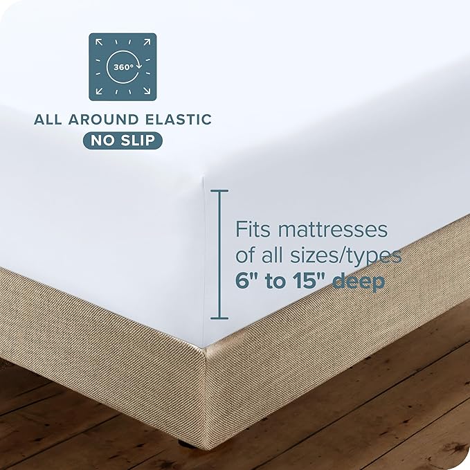 Bare Home Hotel Luxury Split Head Flex King Sheet Set, Extra Soft, Deep Pockets, Easy Fit, Cooling & Breathable, Wrinkle, Fade, Stain Resistant, with 4 Pillowcases (Split Head Flex King, White)