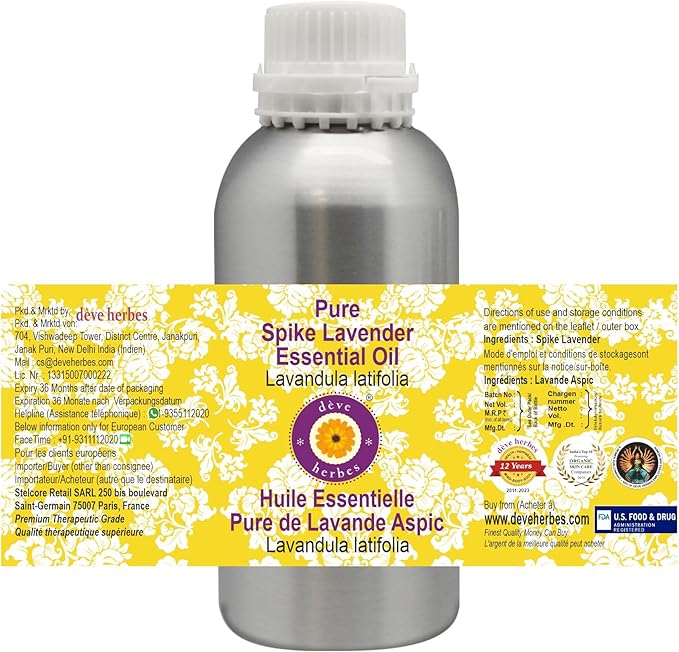 Deve Herbes Pure Spike Lavender Essential Oil (Lavandula latifolia) Steam Distilled 1250ml (42 oz)