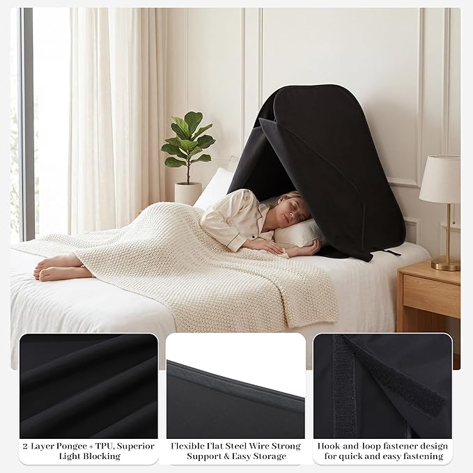 MABOZOO Portable Blackout Bed Tent for Sleeping, Privacy Sleep Cover with 2-Layer Light Blocking, Foldable Frame (33.9" L × 24.8" W × 29.5" H), Perfect for Nightshift, Dorms, Travel & Naps