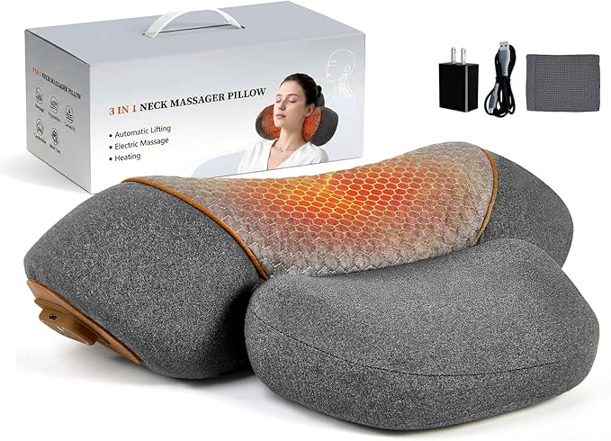 JEDAWN 3-in-1 Heated Back & Neck Massager w/Posture Correction - Deep Tissue Pain Relief for Hump Back,Shoulder, Cervical Spine,Portable Memory Foam Design Gift