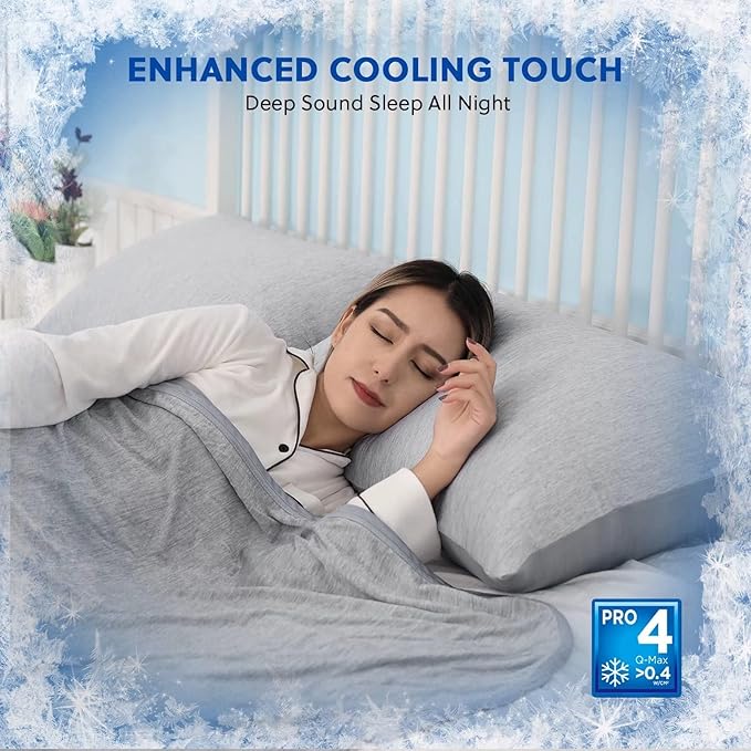 HOMFINE Cooling Pillowcase Body Size - Double Side Q-Max 0.439 Cooling Fiber for Pillow Protector, Breathable Long Cold Pillow Cover for Hot Sleeper Night Sweat, Hidden Zipper, 1 Pack (20"x54", Grey)