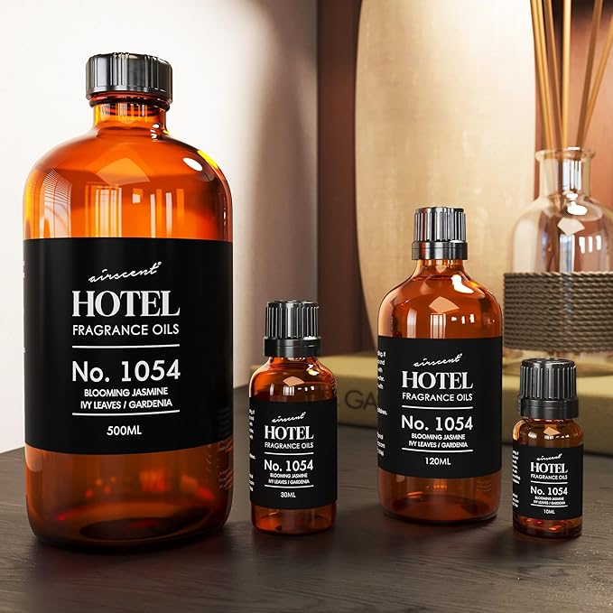 AirScent Essence of Jasmine Hotel Diffuser Oil No. 1054 - Jasmine Ivy Leaves Gardenia - Premium Fragrance Oil for Ultrasonic and Waterless Diffusers and Crafting - 30 mL, 1 fl oz Glass Bottle