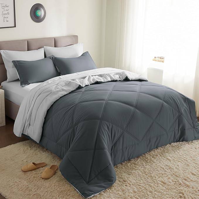 Joiedomi King Size Comforter Set with Sheets Dark Grey, 7 Pieces King Bedding Set with 1 Down Alternative Comforter, 1 Flat Sheet, 1 Fitted Sheet, 2 Pillowcases and 2 Pillow Shams, Bed in a Bag