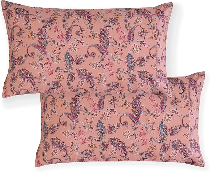 Elegant Comfort Luxury Soft Bed Sheets Paisley Pattern - 1500 Premium Hotel Quality Microfiber Softness Wrinkle and Fade Resistant (6-Piece) Bedding Set, California King, Paisley Coral
