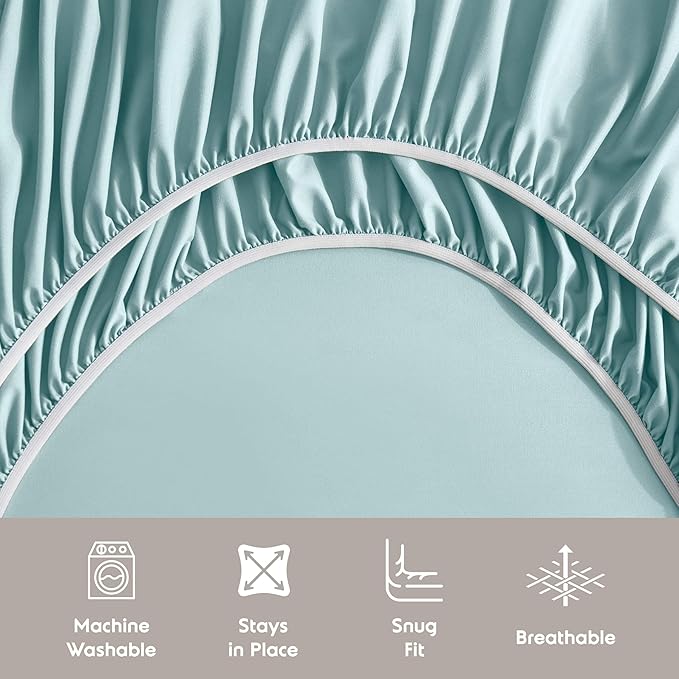 Nestl Extra Deep Split King Sheet Set - 7 Piece Breathable & Cooling Sheets - Hotel Luxury Bedding Set w/18-24 Inch Deep Pockets - Easy & Secure Fit - Super Soft, Wrinkle Free & Comfy - Light Blue
