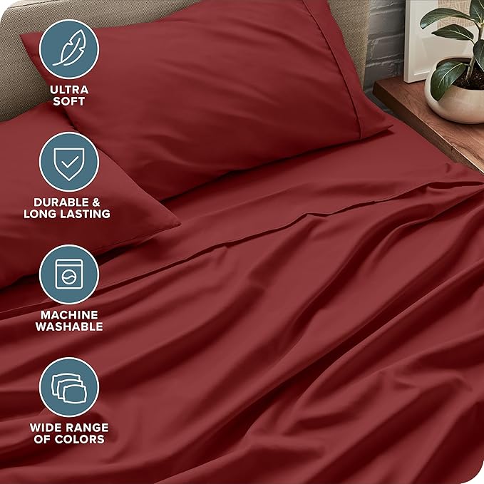 Bare Home California King Sheet Set - 1800 Ultra-Soft Microfiber Cal King Bed Sheets - Double Brushed - Deep Pockets - Easy Fit - 4 Piece Set - Bed Sheets (California King, Rosewood)