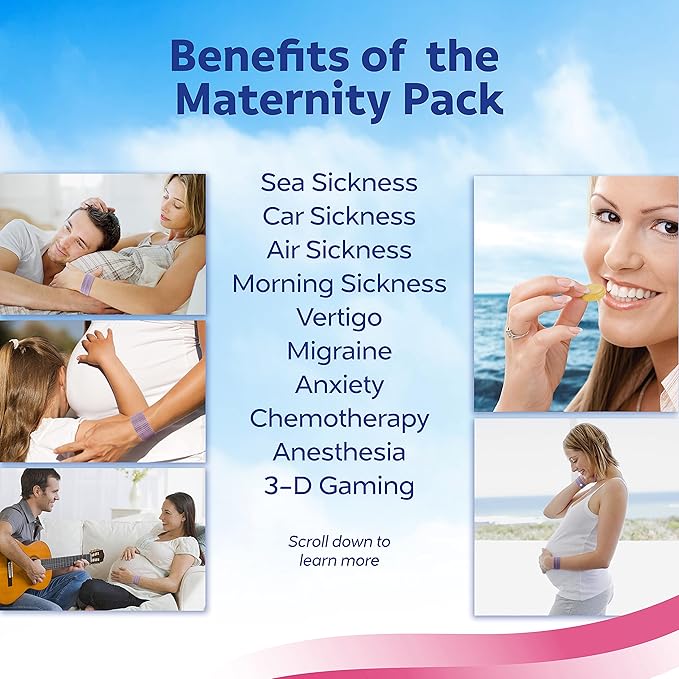 Sea-Band Mama Maternity Kit That Includes: 1 Pair of Maternity Anti Nausea Morning Sickness Bands, Drug-Free Nausea Relief Ginger Lozenges, and an Aromatherapy Calming Rollette with Essential Oils