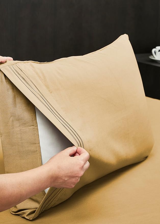 Mocassi Pillowcases 1800 Premium Hotel Quality - Easy Care, Smooth Weave, Wrinkle and Stain Resistant, Easy Slip-On, 2-Piece Set, Standard/Queen Pillowcase, Gold