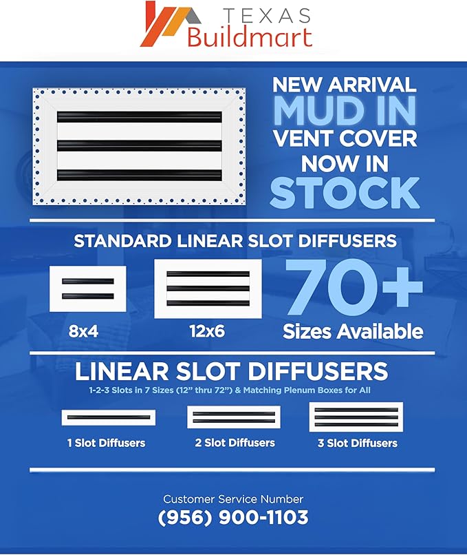 BUILDMART - 28x4 MUD-in Air Vent Cover - Drywall MUD in White Air Vent - MUD Linear Slot Diffuser - Register Grille for Ceiling and Walls - Texas Buildmart