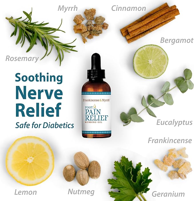 FRANKINCENSE & MYRRH Foot Pain Relief Rubbing Oil, Neuropathy Pain Relief for feet, Frankincense Essential Oil, Diabetic Lotion & Cream, Nerve, Neuropathy & Restless Legs Syndrome, Maximum Strength