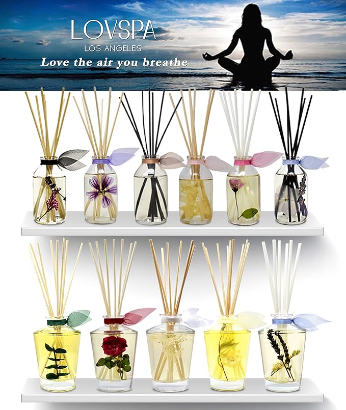 Reed Diffuser Set, Lavender & Black Amber Scented Oil Diffuser with Sticks, Home Fragrance Accessories for Bathroom Shelf Decor, Aroma Diffusers for Home or Office Desk, USA Made