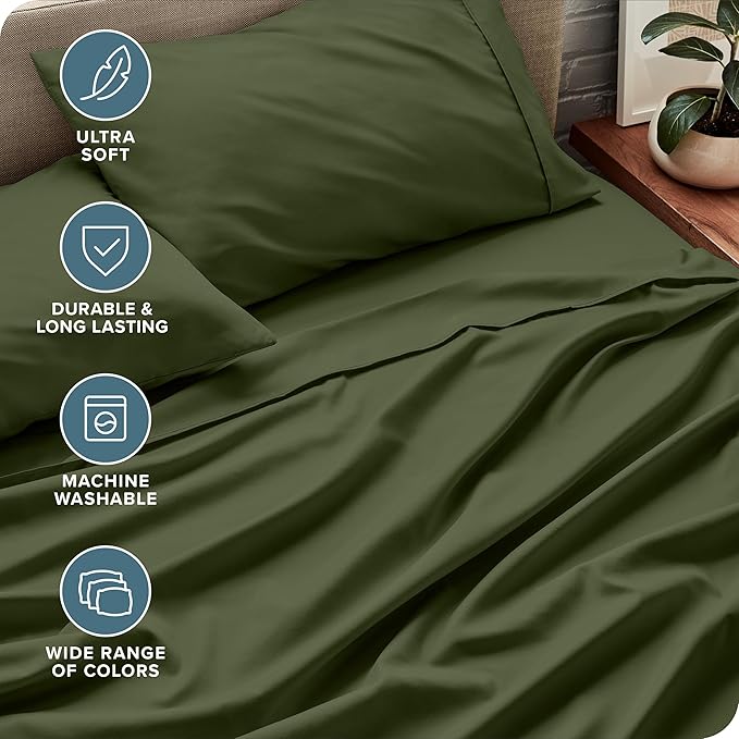 Bare Home Twin XL Sheet Set - 1800 Ultra-Soft Microfiber Twin Extra Long Bed Sheets - Double Brushed - Deep Pockets - Easy Fit - 3 Piece Set - Bedding Sheets & Pillowcases (Twin XL, Cypress)