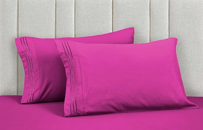 Mocassi Luxury Twin 4-Piece Sheet Set - 1800 Premium Hotel Quality - Easy-Fit, Wrinkle, Fade Resistant Bed Sheets and Pillowcases - All Around Elastic Fitted Sheet, Deep Pocket, Pink