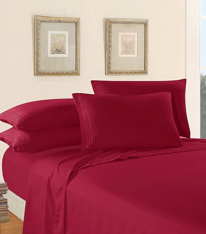 Elegant Comfort Luxury Soft 1500 Premier Egyptian 4-Piece Premium Hotel Quality Wrinkle Resistant Coziest Bedding Set, Easy All Around Elastic Fitted Sheet, Deep Pocket up to 16inch, Queen, Burgundy