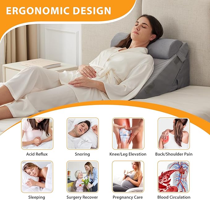 Ruqmuis 3PCS Wedge Pillow Set for After Surgery, Adjustable 9&12 Inch Bed Wedge Pillow for Sleeping, Incline Pillow Wedge for Headboard, Post Surgery, Acid Reflux, Neck&Back Support, Velvet