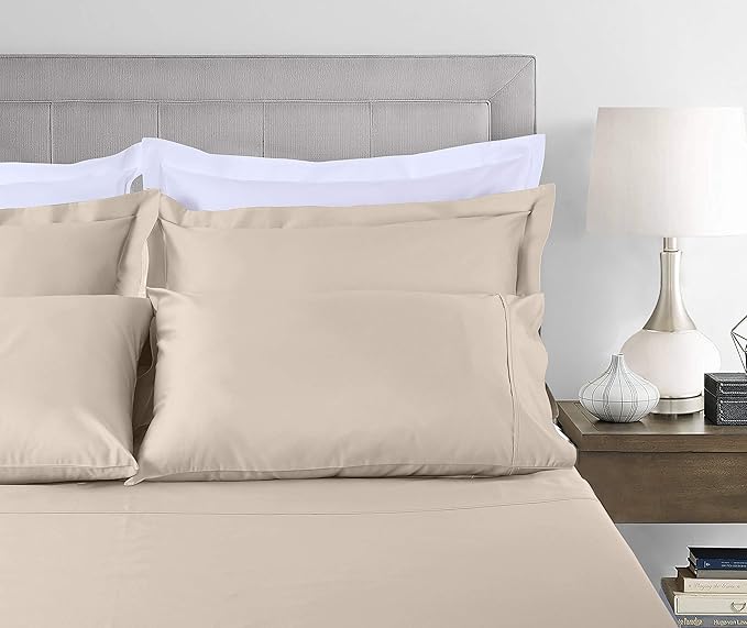 Threadmill Pillow Cases Standard Size | 800 Thread Count Sateen Weave | 100% Cotton 2 Piece Solid Pillow Covers | Extra Long Staple Cotton |Hotel Quality Light Beige Pillow Protectors