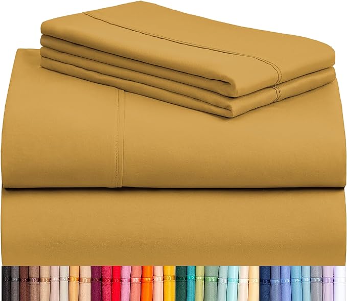 LuxClub 4 PC California King Sheet Set, Breathable Luxury Bed Sheets, Deep Pockets 18" Wrinkle Free Cooling Sheets Machine Washable Hotel Bedding Silky Soft - Medallion Gold Cal King