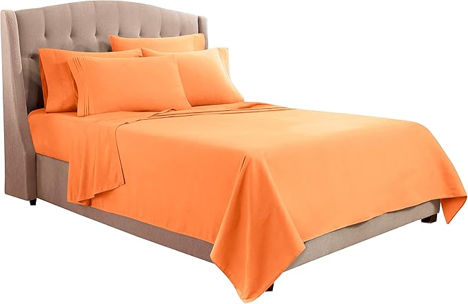 Clara Clark King Sheets, 6 Piece Set - Hotel Luxury Sheets for King Size Bed, Super Soft Bedding Set, King Size, Apricot Orange