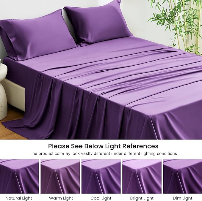 Love's cabin 3 Piece Twin XL Sheet Set, 100% Rayon Derived from Bamboo, Cooling & Breathable, Soft Silky Deep Pocket up to 16", Hotel Luxury Bedding for Hot Sleepers, Purple